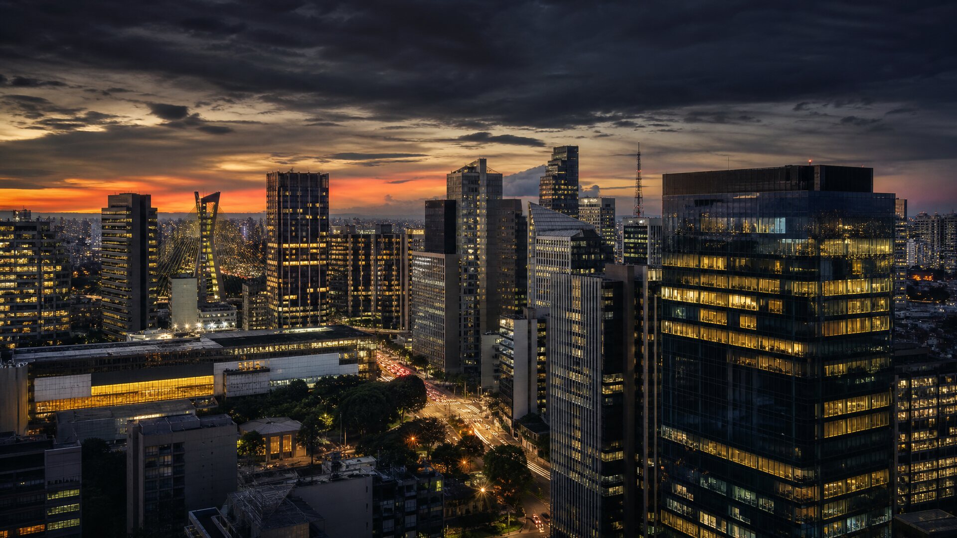Skyline urbano ao entardecer